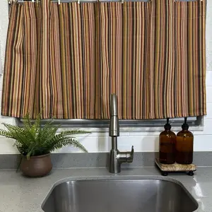 Vintage stripes Short curtain; half kitchen curtain; over the sink curtain; French Cafe Curtain Panel 21x42” holiday decor; French Striped Window Treatment for Kitchen Bathroom Breakfast Nook Timeless Farmhouse Curtain; green, burgundy, cherry curtain.