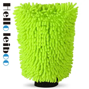 LEIBOO Car Wash Mitt Microfiber，1PK-Scratch-Free& Lint-Free，Premium Chenille Microfiber Wash Mitt Car Wash Brush，Rich Foam，Highly Absorbent, Double Sided Clean - Green/Blue Regular Size (7.12''X10.14'')，Suitable for Car，SUV and Motorcycles，Car Wash Kits！