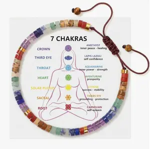 Natural Gemstone 7 Chakra Bracelet, Yoga Meditation Beaded Bracelet for Men & Women, Spiritual Energy Jewelry, Adjustable Gift