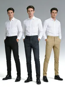 Three Pack Men's Solid Business Casual Pants, Loose Straight Stretch Trousers, Wrinkle-resistant Comfort Formal Pants for Work