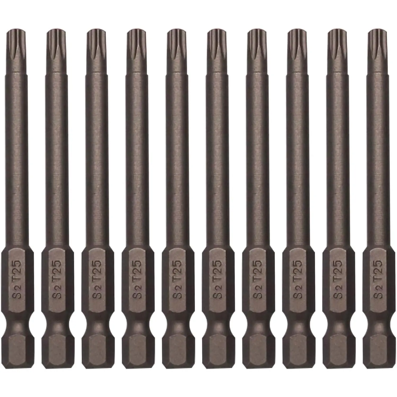 10 Pack  Torx Bit Set Tamper Proof S2 Steel    Set 1/4 Inch Hex Shank 5 Point Star Bits 3 Inch Length T25