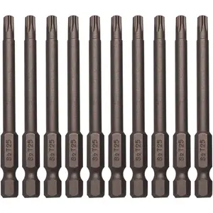 10 Pack  Torx Bit Set Tamper Proof S2 Steel    Set 1/4 Inch Hex Shank 5 Point Star Bits 3 Inch Length T25