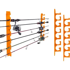 Horizontal Fishing Rod Holder for Garage Wall or Ceiling Mounted Fishing Pole Holder Holds 6 Rods or Combos, Fishing Rod Rack for Wall, Fishing Rod Storage Organizer (Orange)