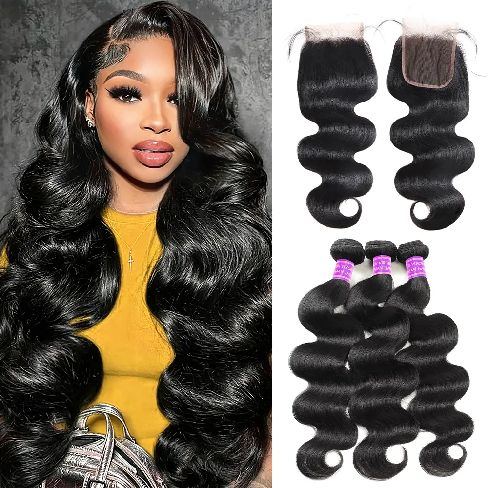 2x6/4x4 Lace Closure With Bundles Body Wave Bundles With Closure Virgin Human Hair Weave Bundles With Closure 12-28 Inches hair extensions #Summervibes