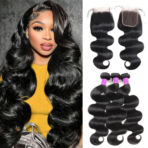 Premium Remy Virgin Human Hair Weave Bundles with 2x6/4x4 Lace Closure, Body Wave, 12-28 Inches Hair Extensions, Versatile Styles #Summervibes, Premium Remy Hair, Hair Extension Styles