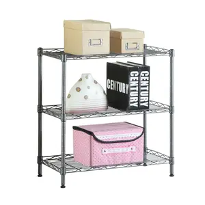 Concise 3 Layers Carbon Steel & PP Storage Rack Black Organiser Adjustable
