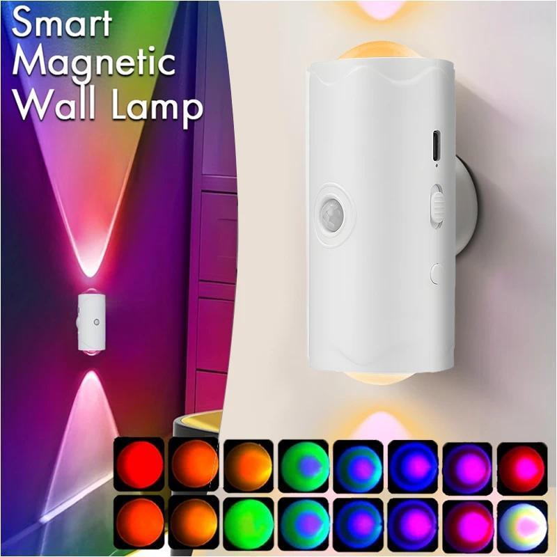 LED Wall Lights with Motion Detection Magnetic RGB Motion Sensor Lights Rechargeable Night Lights Adjustable RGB Gradient Ambient Lighting Battery Operated Ideal for Bedroom Living Room And Cabinet Decoration