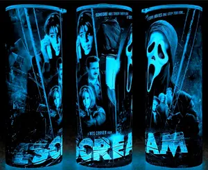 Glow in the Dark Scream 90s Ghostface Horror Movie Cup Mug Tumbler Cup 20oz Stainless Steel, Insulated, Durable, Reusable,  Perfect for Scary Movie Fans.