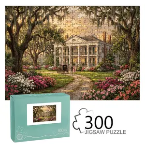Vintage Southern Mansion Jigsaw Puzzle with Colorful Garden & Horse Carriage, HD Print, Premium Material, Perfect for Family Fun & Home Decor