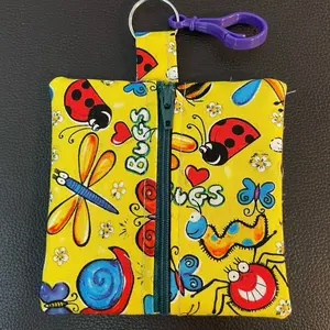 Mini Cellphone Pouch with Colorful Bugs Design and Purple Clip Closure