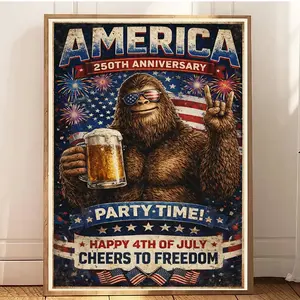 Bigfoot celebrate 4th of July Poster, Sasquatch cheers to freedom Art Print, Independence Day Art, 250th anniversary America unframed Poster, Home Decor, Office, Gift for Him Birthday Fathers Day.