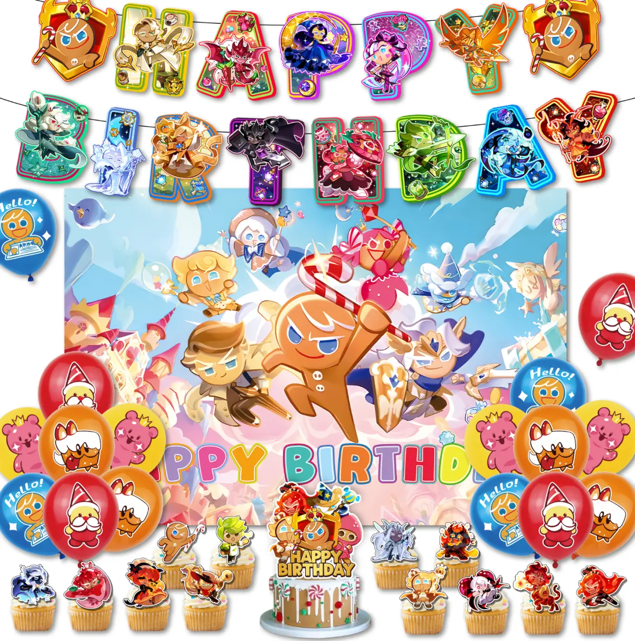 Magical Gingerbread Man Happy Birthday Party Decorations Set - Home & Festive Supplies Kit Including Backdrop, Banner, Balloons, Cake Decorating Supplies