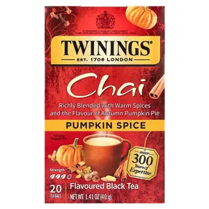 Twinings Flavored Black Tea, Chai, Pumpkin Spice, 20 Tea Bags, 1.41 oz (40 g)
