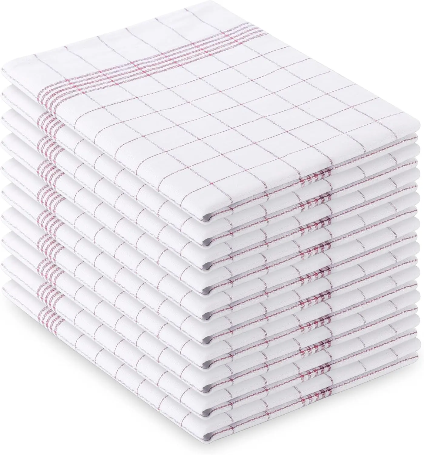 Kitchen Dish Towels 10 Pack - 17 x 27 Inches - 100% Cotton - Cleaning Cloths - Machine Washable (Red)