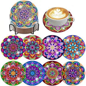 8-Piece Diamond Art Coaster Set with Stand, Diamond Painting Coasters, DIY Mandala Pattern, Suitable for Adults and Beginners, Perfect Gift for Friends