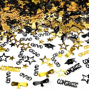 Gold and Black Graduation Confetti 2026, 1000 Pcs Congrats Grad Confetti Class of 2026 Party Table Centerpiece for 2026 Graduation Party Decorations