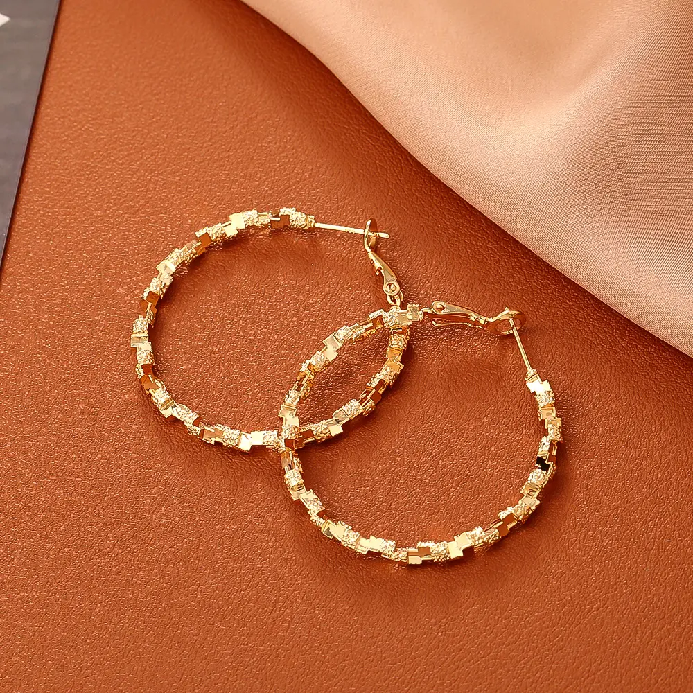 Women's 14K Gold-Plated Textured Chunky 40mm Matte Sparkle Hoop Earrings, Elegant Statement Jewelry for Daily Wear, Party Gift (Costume Fashion Accessory), Earrings For Women