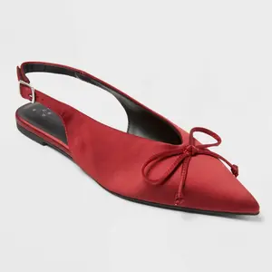 Women’s Camille Satin Slingback Bow Flats - A New Day Red 5.5