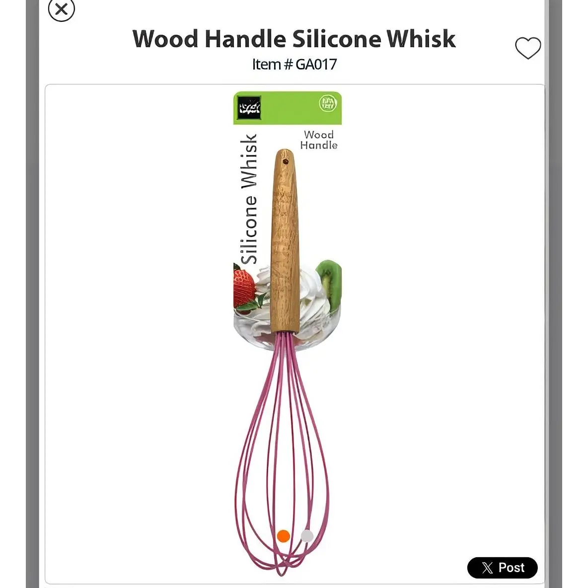 Wood Handle Silicone Whisk GA017 - Pink Silicone Whisk with Wood Handle for Baking and Cooking