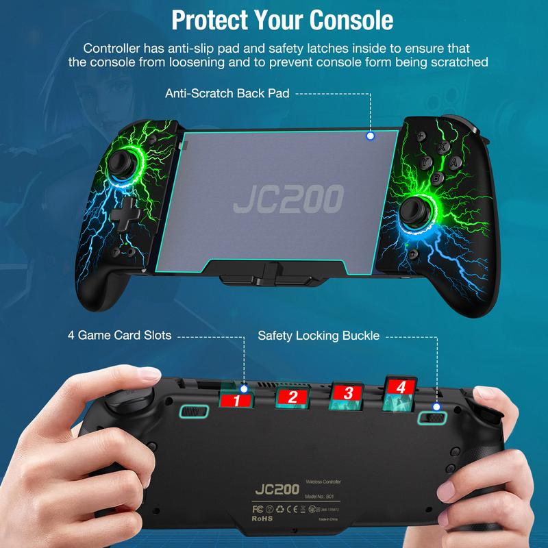 Hall Effect Joystick Switch-Controller for Nintendo Switch/OLED,One-Piece-Joypad-Controller Replacement for Wireless Switch Joycon Controller with 9 Color Lights, Ergonomic Handheld Mode/Programmable