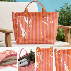 Striped PVC Tote Bag for Women, Waterproof Plastic Hobo Handbag Summer Tote for Beach, Striped tote Bags, Pool & Ideal Gift