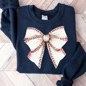 Coquette Bow Baseball Sweatshirt, Soft Girl Era Shirt, Gift For Baseball Mom, Baseball Lover Tee, Baseball Season, Women Crew Neck Graphic Top