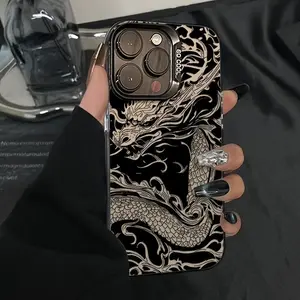 Phone Case - 1pc Black Chinese Dragon Phone Case Compatible with Iphone 17 16 15 14 13 12 11 Pro Max 14 15 16 Plus XS XR X 8 7 SE MINI 2020