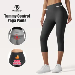 [Size up recommended] Viconow Tummy Control Capris Shorts for Women with Pockets - High Waist Bike Leggings for Gym Workout Athletic