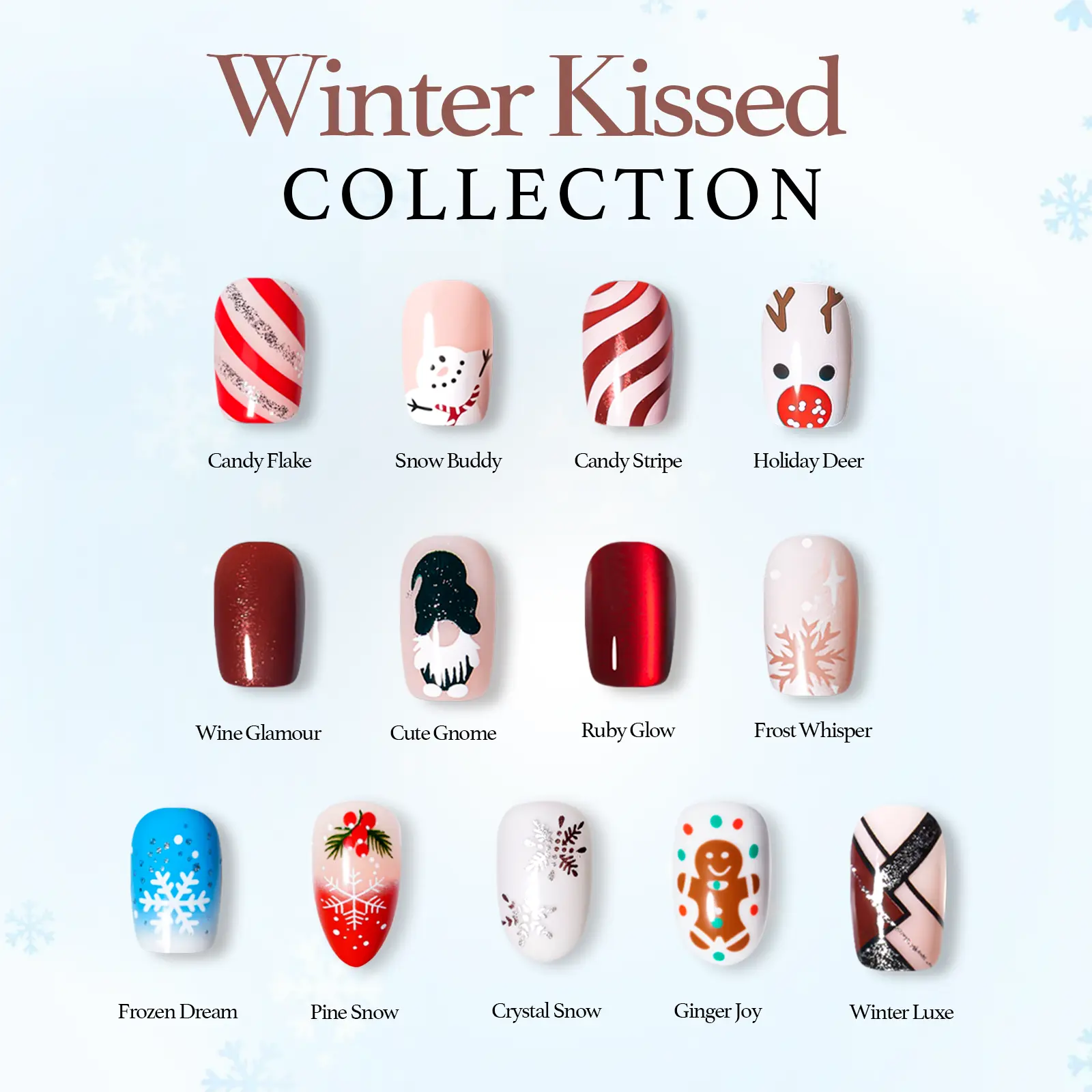 Winter Kissed Collection – CurvLife Elegant Holiday Press On Nails Inspired by Frost, Candy Canes, and Christmas Magic | Red, White, and Sparkle Nail Art for the Winter Season | Reusable Gift Set