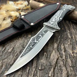 1 piece of stainless steel practical kitchen knife, high-hardness cutting edge, fixed blade for daily carry, sharp fruit knife, multi-functional knife suitable for outdoor camping, bars, fishing and mountaineering, with 3D vintage embossed pattern