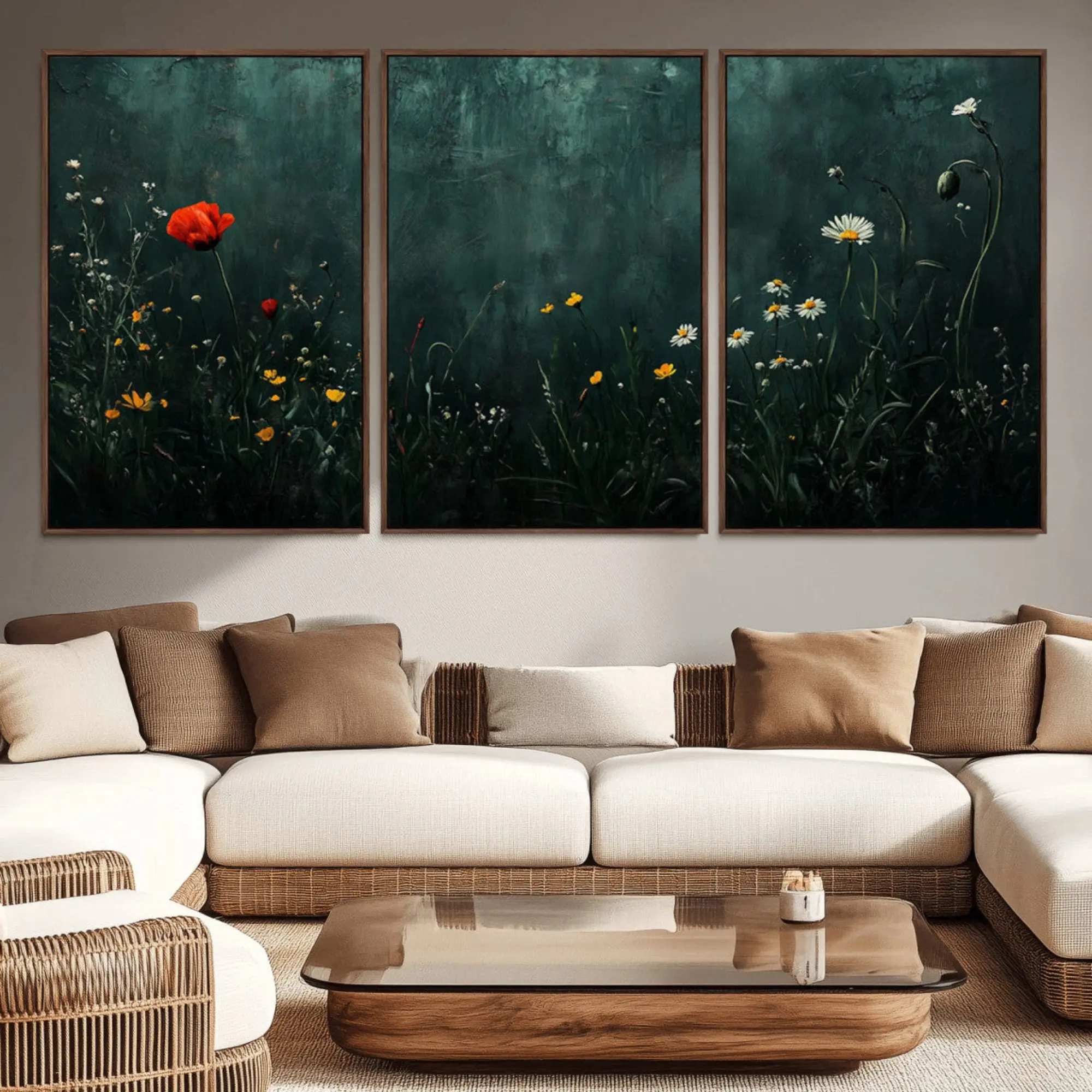Wildflower Field Framed Wall Art - Vintage Botanical Decor, Artistic Room Artwork Print