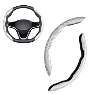 2PCS Carbon Fiber Steering Wheel Cover, Breathable Leather Steering Wheel Cover Non-Slip Washable Car Wheel Protector, Universal Fit 38cm – White