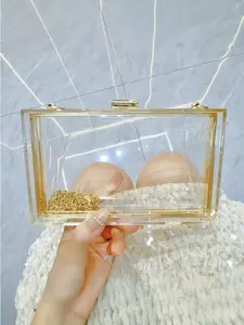 Fashion Acrylic Transparent Box Bag, Women's Spring Summer Trendy Shoulder Bag, Metal Chain Small Square Crossbody Bag, Fashionable Chain Strap