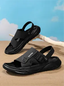 Men's Platform Sport Sandals, Adjustable Strap Open Toe Casual Slides, 2 Ways to Wear
