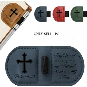 Magnetic leather bookmark pen holder-Bible verse scripture design, customized bookmarks for book lovers (Brown Psalm 119:105) Book Accessories