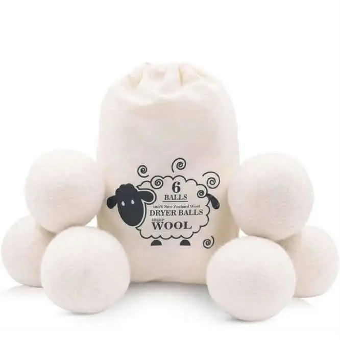Laundry Wool Dryer Balls - Natural Fabric Softener, Reusable, Reduces Clothing Wrinkles and Saves Drying Time, Better Alternative to Plastic Balls and Liquid Softener (Pack of 6)