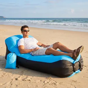Outdoor Lazy Inflatable Sofa Portable Air Bed for Parks Camping Beach Durable Tear Resistant Single Use Comfortable Mattress with Headrest U Shaped Couch Upholstered Padded Seat Lazy Sofa Beanbag