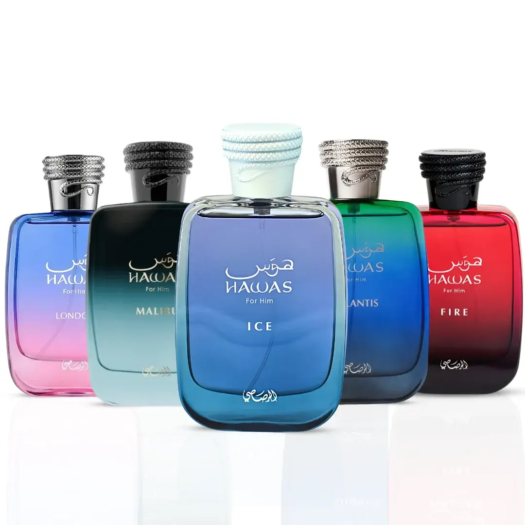The Hawas Collection | Hawas Ice, Hawas Malibu, Hawas Atlantis, Hawas Fire & Hawas London Eau De Parfum Sprays 100ml (3.4 oz) By Rasasi