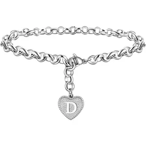 Initial Charm Bracelet Stainless Steel Heart Letter Alphabet Bracelet for Women Men