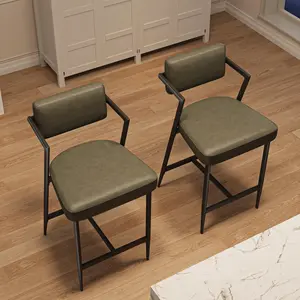 Comfortable Set of 2 Bar Stools with Backrest - 27" Counter Height Chairs - Armrests, Footrests, Thick Cushioned Seats, Sturdy Metal Frame - Ideal for Kitchen Island, Bar, Dining Room