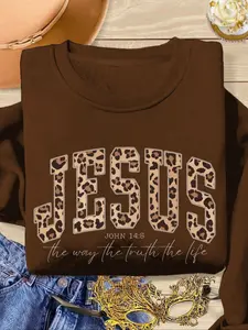 Christian Jesus Sweatshirt, Leopard Bible Verse Top, Fashion Faith Clothing Gift, Love Truth Life Women's Pullover, Long Sleeve Loose Fit Casual, Everyday Lady