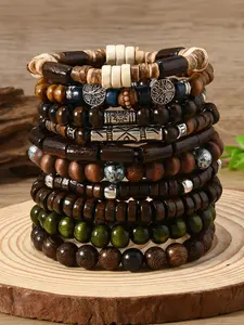 10 pieces/set Bohemian-style wooden beads, turtle, coconut, turquoise bracelet set, bracelets and bangles for men and women