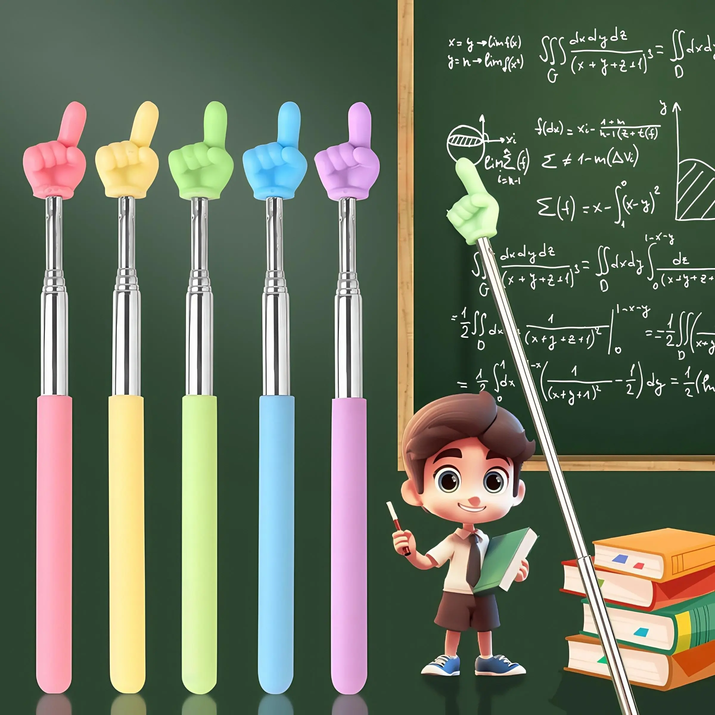 Multistick Reading Retractable Reading Stick, 5 Counts/set Colorful Finger Shaped Command ...