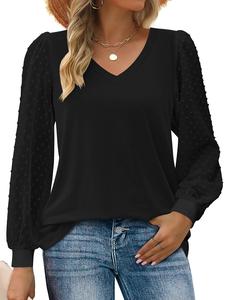 Women's Blouses Dressy Casual V Neck Top Swiss Dot Bishop Long Sleeve Shirts for Autumn Fitted Style Boho Bohemian Vneck Basic Minimalist summerwins