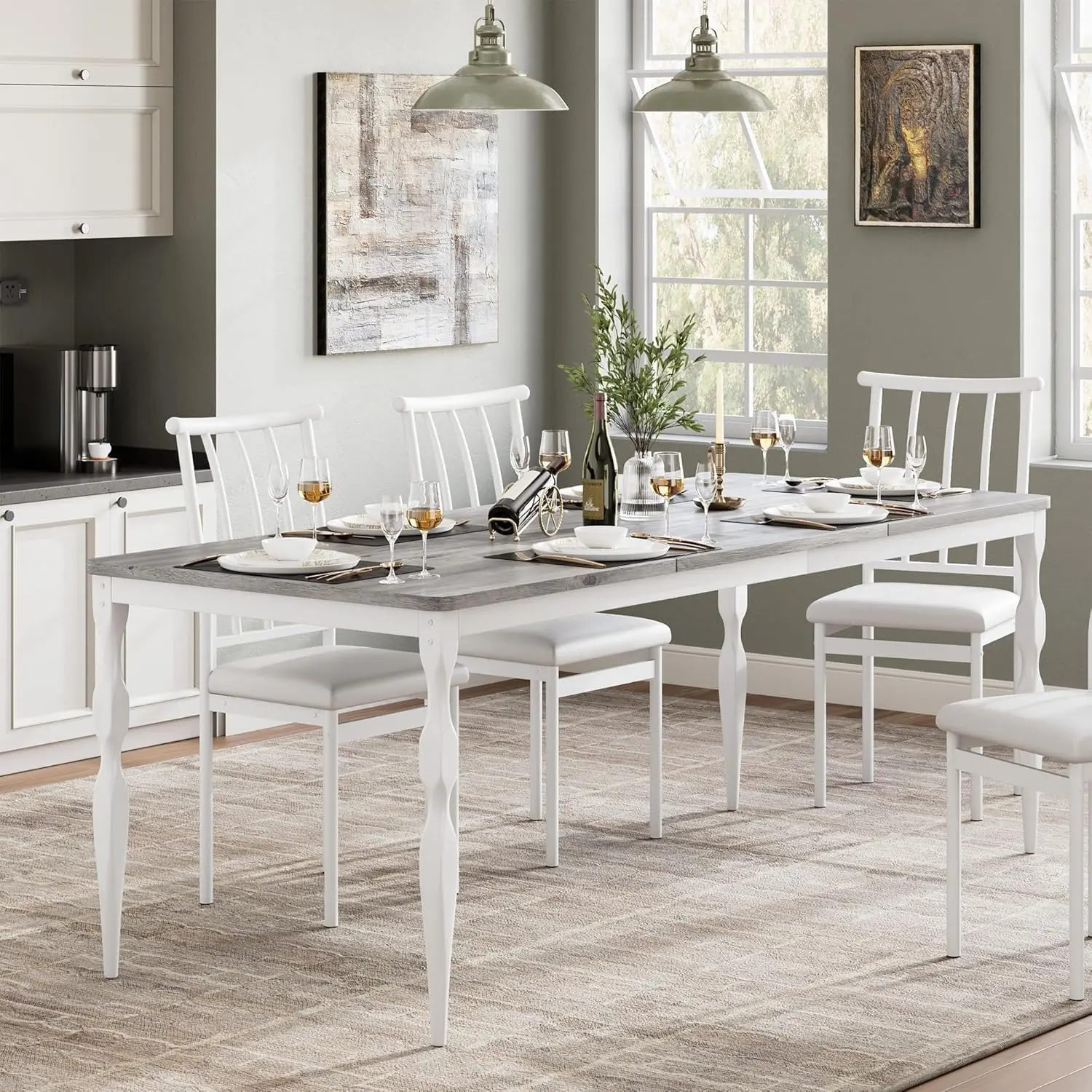 GAOMON 78 Inch Farmhouse Dining Table for 6-8 People, Rectangular Wood Kitchen Table with Heavy Duty Legs, Kitchen Dining Room Table for Dining Room Kitchen, Wash Grey