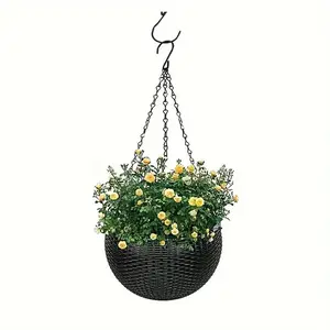 Hanging Plant Pot, 2 Counts/set Rattan Design Self-watering Hanging Planter, Easy Drain Plug for Efficient Watering, Ideal for Indoor & Outdoor