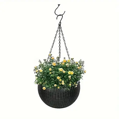 Hanging Plant Pot, 2 Counts/set Rattan Design Self-watering Hanging Planter, Easy Drain Plug for Efficient Watering, Ideal for Indoor & Outdoor, Hanging Plant Basket, Hanging Flower Pots