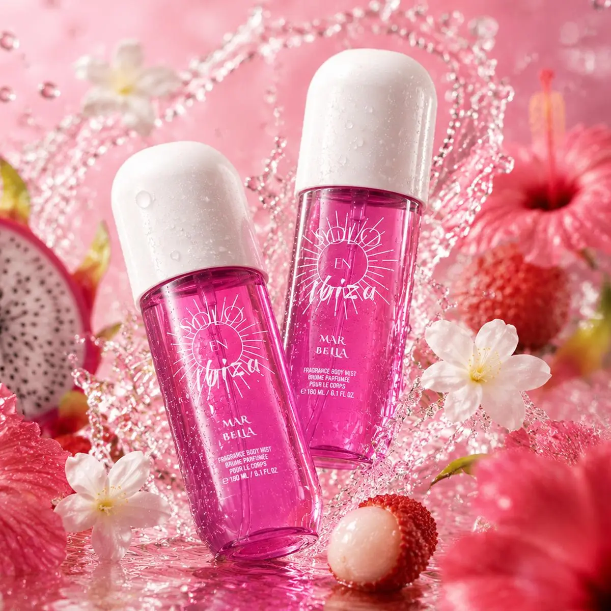SOLO EN IBIZA Marbella Fruity Hair and Body Mist with Pitaya, Lychee & Hibiscus, Vanilla Scents, Scent Layering Option, Smelling Good Lasting Sweet Floral Perfume, Cruelty-Free, 180ml/6.1 fl oz