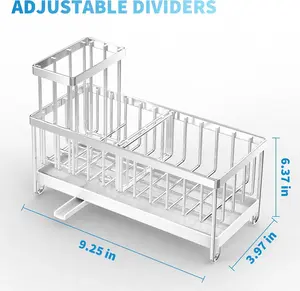 Cisily Silver Sponge Holder for Kitchen Sink, Sink Caddy Organizer with High Brush Holder, Kitchen Countertop Organizers and Storage Essentials, Rustproof 304 Stainless Steel, Soap Dispenser Organize dasaka
