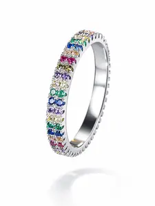 Luxurious Rainbow Zircon Full Circle Women's Ring, Elegant Accessory for Ladies and Girls, Perfect Gift for Jewelry Lovers